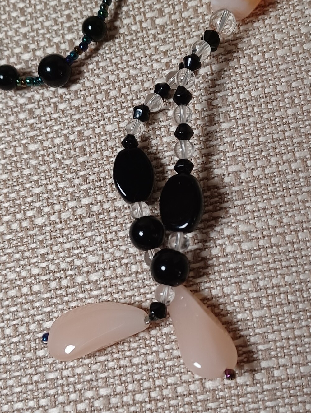 Artisan Lariat Black Onyx, Rose Quartz, & Banded Agate Bohemian Y-Necklace 🖤💫 - Picture 4 of 10